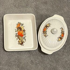 Japanese Bakeware Set with vegetable harvest design, Vintage